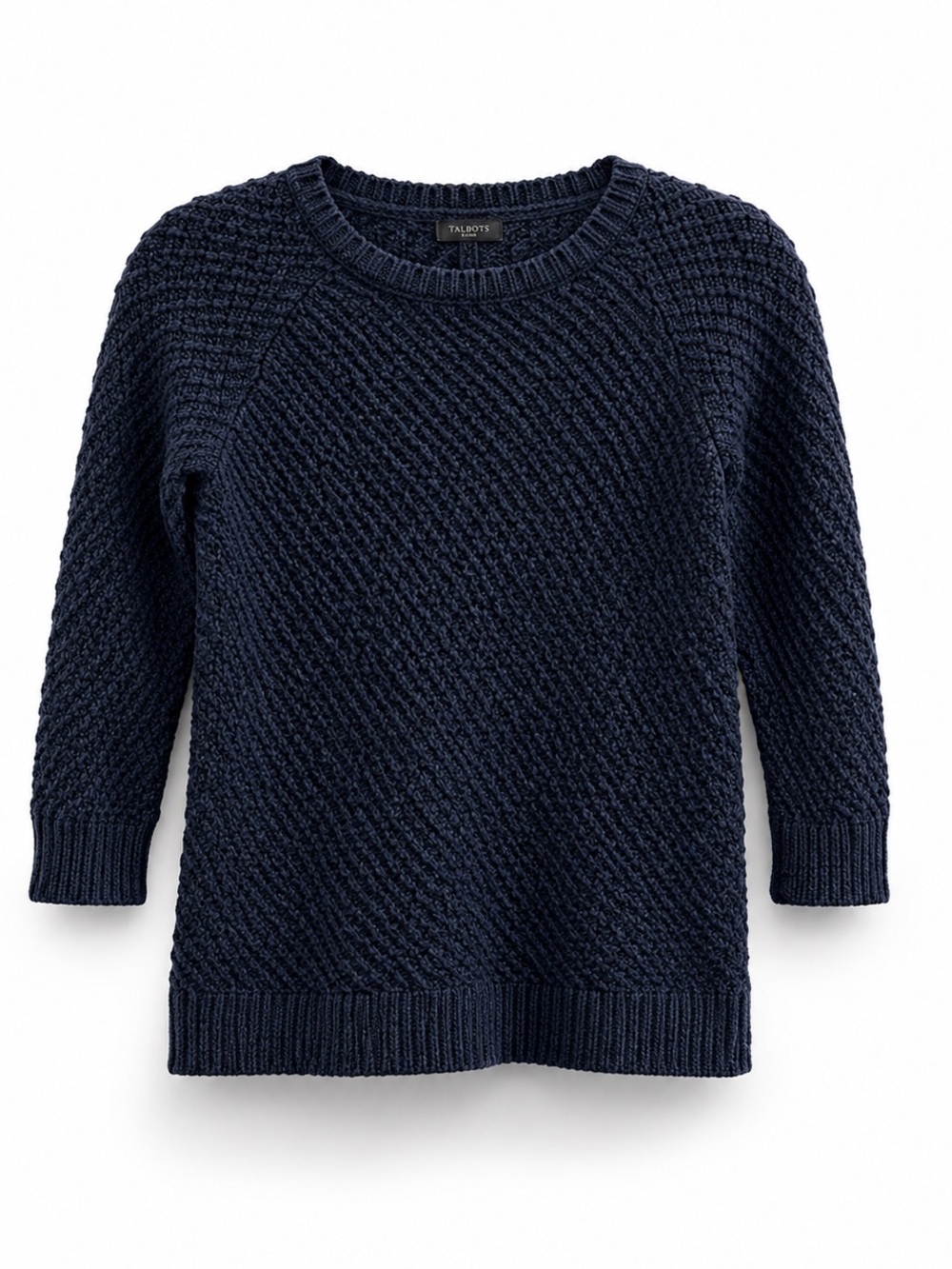 Talbots Navy Blue Textured Diagonal Basket-Weave Sweater - Petite Size P